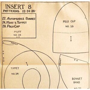 1913 Mary Frances Sewing Pattern Doll Auto Bonnet Muff Tippet Polo Cap DWSS11